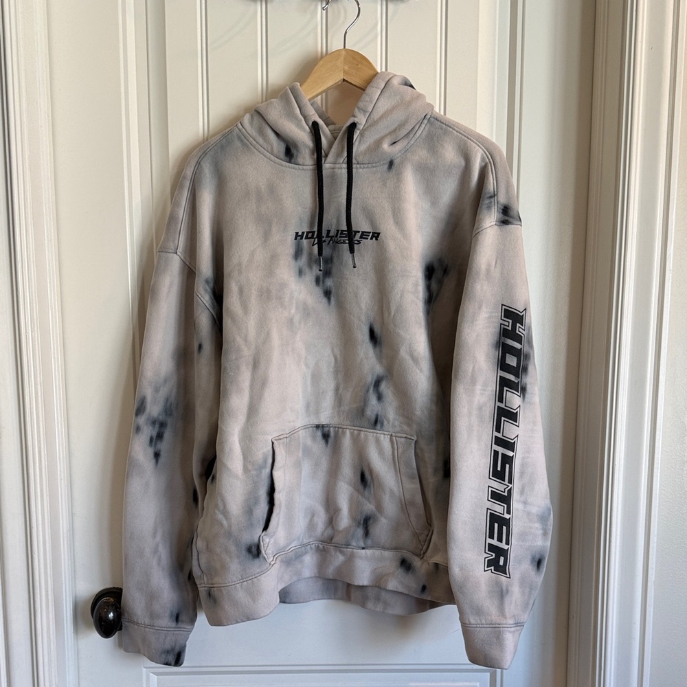 Hollister Black and Gray Tie-Dye Hoodie